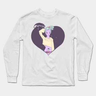 Alien Monster Girl With Heart Long Sleeve T-Shirt